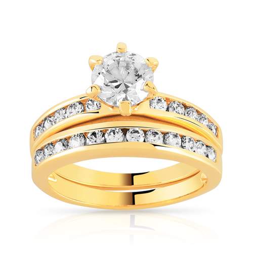 Ensemble de 2 bagues plaqué or zirconias