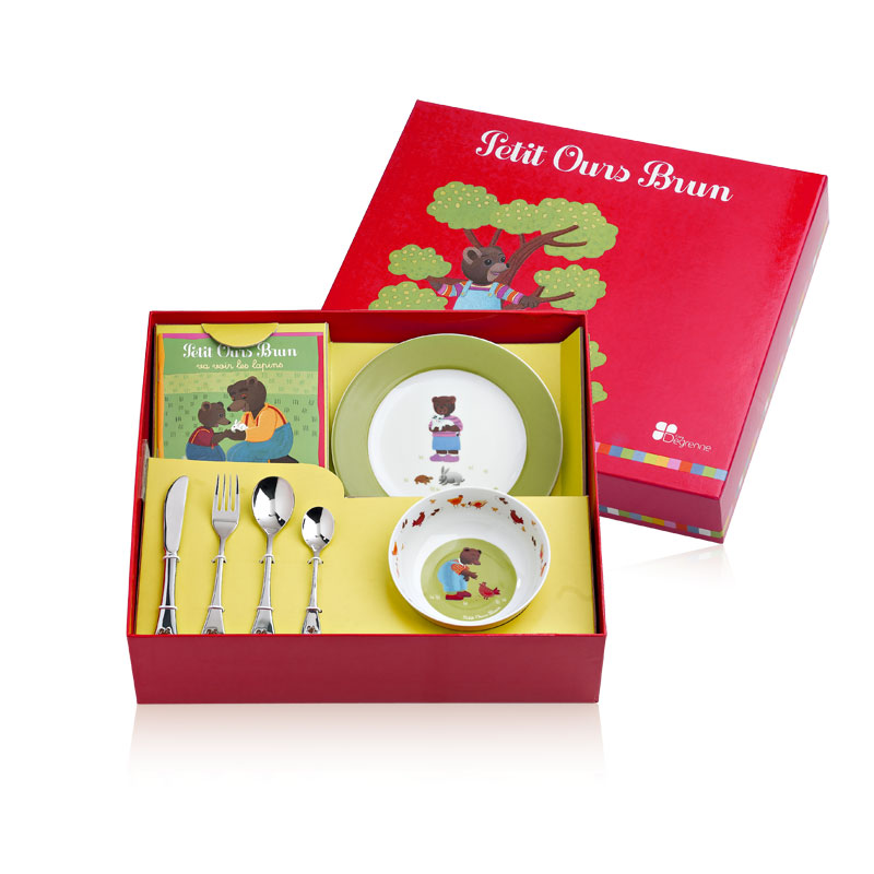 Coffret Bebe 7 Pieces Porcelaine Inox Livre Enfant Cadeau De Naissance Maty