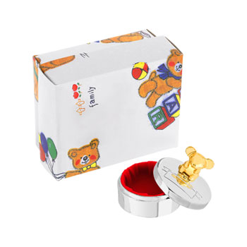 Round silver-white metal tooth box with golden mouse