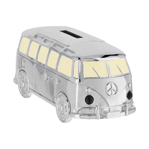 Tirelire métal blanchi d'argent mini van
