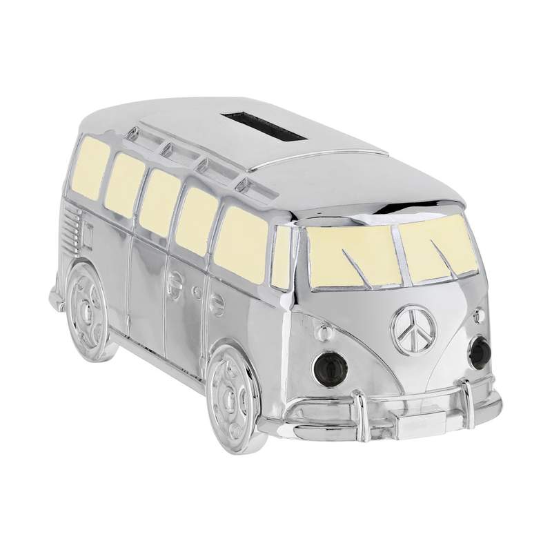 Tirelire métal blanchi d'argent mini van - vue 1