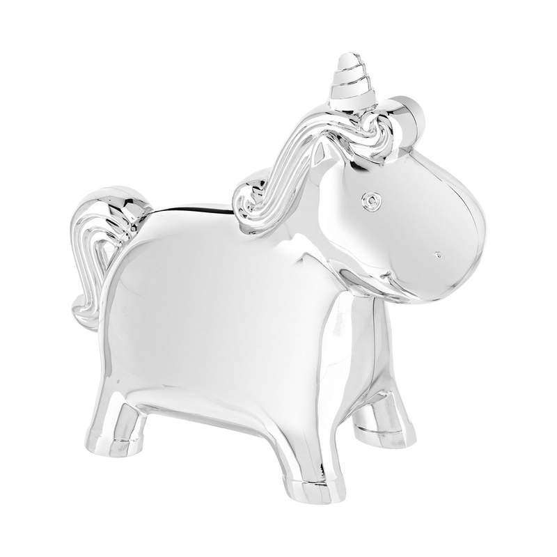 Tirelire métal blanchi d'argent licorne - vue 1