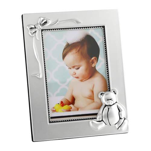Cadre métal blanchi d'argent ours