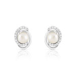 Boucles d'oreilles argent 925 perles de culture de Chine et zirconias - vue 1