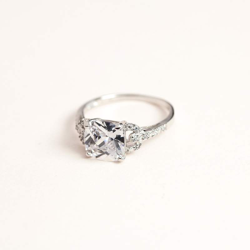 Bague argent 925 carrée zirconias - vue D5