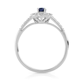 925 silver ring with oval sapphire and diamonds