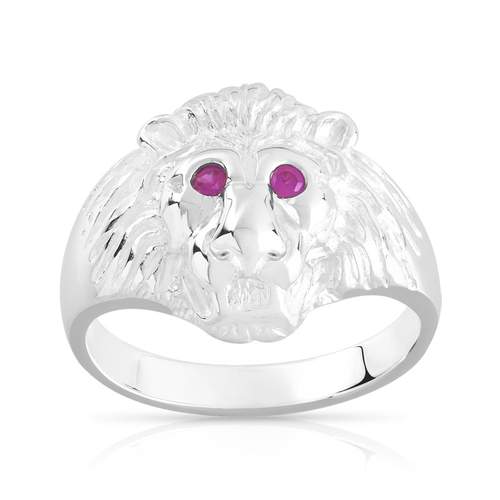 Chevalière argent 925 tête de lion rubis