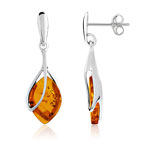 Boucles d'oreilles argent 925 pendants ambre taille marquise - vue 1