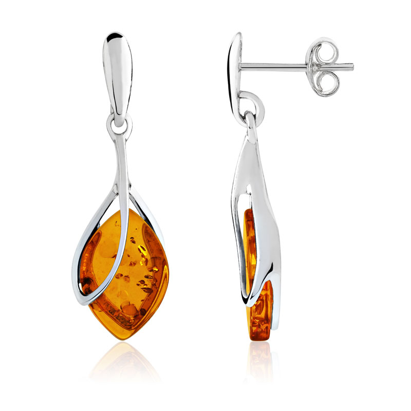 Boucles d'oreilles argent 925 pendants ambre taille marquise