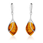 925 zilveren oorbellen met marquise geslepen amber hangers - bekijk D1