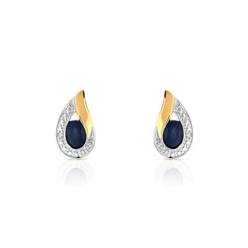 Boucles d'oreilles or 750 2 tons goutte saphirs et diamants