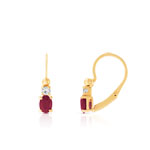 Boucles d'oreilles or 750 jaune brisures rubis ovale et zirconias - vue D1