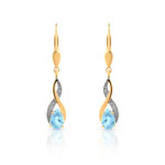 Boucles d'oreilles or 750 2 tons dormeuses topazes bleues traitées taille poire et diamants - vue 1