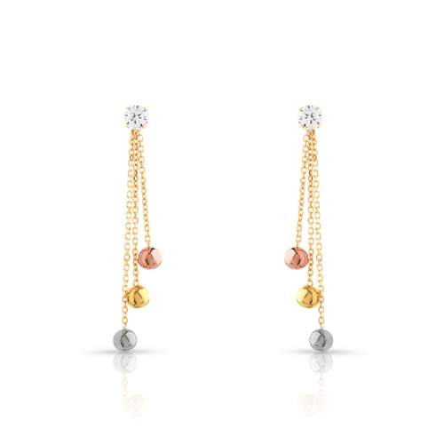 Boucles d'oreilles 3 ors 750 pendants boules zirconias
