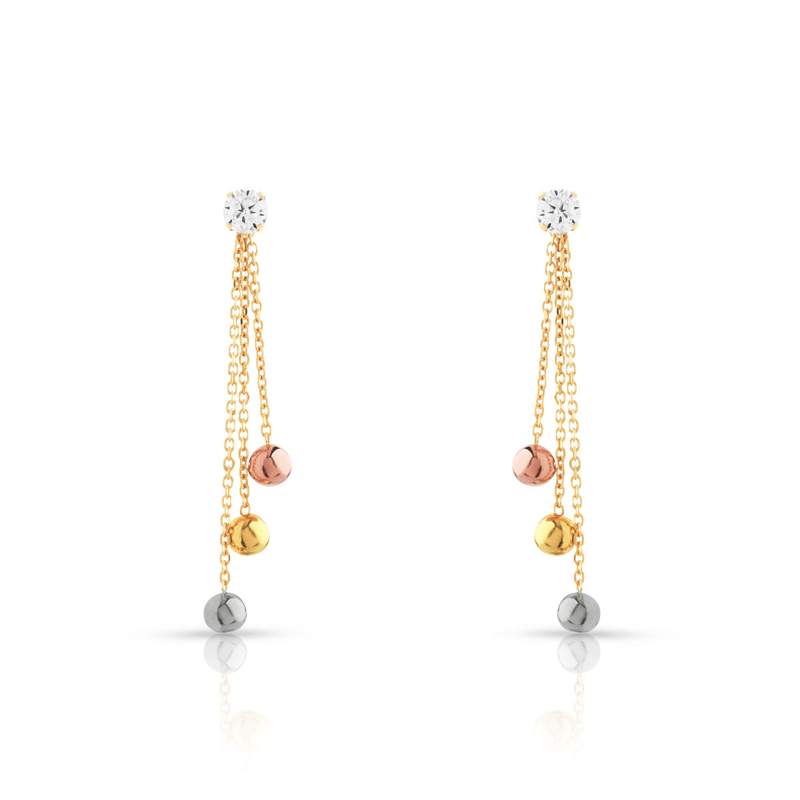 Boucles d'oreilles 3 ors 750 pendants boules zirconias - vue 1