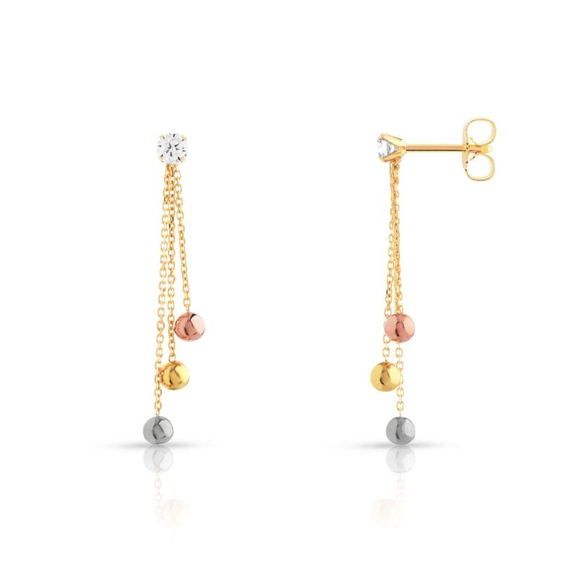 Boucles d'oreilles 3 ors 750 pendants boules zirconias - vue D1