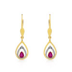 Boucles d'oreilles or 750 2 tons dormeuses rubis taille poire et diamants - vue 1