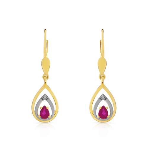 Boucles d'oreilles or 750 2 tons dormeuses rubis taille poire et diamants