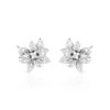 Boucles d'oreilles or 750 blanc fleurs diamants - vue V1