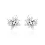 Boucles d'oreilles or 750 blanc fleurs diamants - vue 1