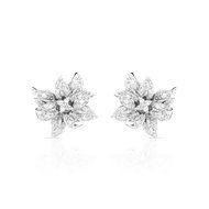 Boucles d'oreilles or 750 blanc fleurs diamants