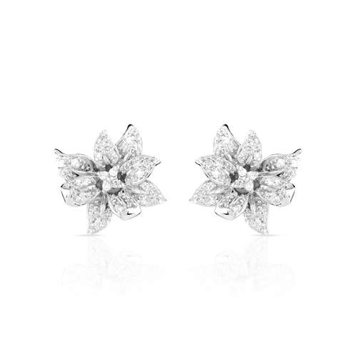 Boucles d'oreilles or 750 blanc fleurs diamants