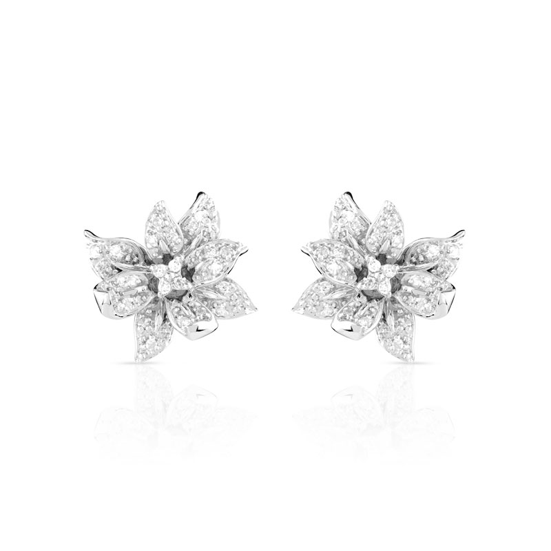 Boucles d'oreilles or 750 blanc fleurs diamants