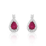 Boucles d'oreilles or 750 blanc dormeuses rubis taille poire et diamants - vue 1
