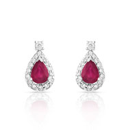 Boucles d'oreilles or 750 blanc rubis et diamant