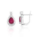 Boucles d'oreilles or 750 blanc dormeuses rubis taille poire et diamants - vue D1