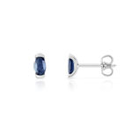 Boucles d'oreilles or 750 blanc saphirs ovales - vue 1