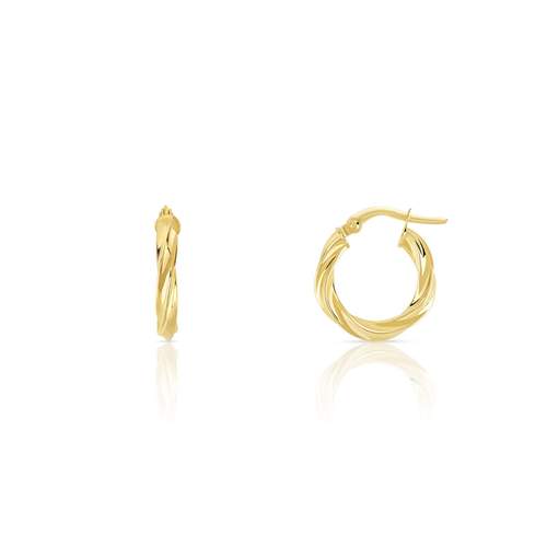 Gedraaide hoepel oorbellen in 750 geel goud 10 mm