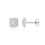 Boucles d'oreilles or 750 blanc carrées et diamants - vue 1