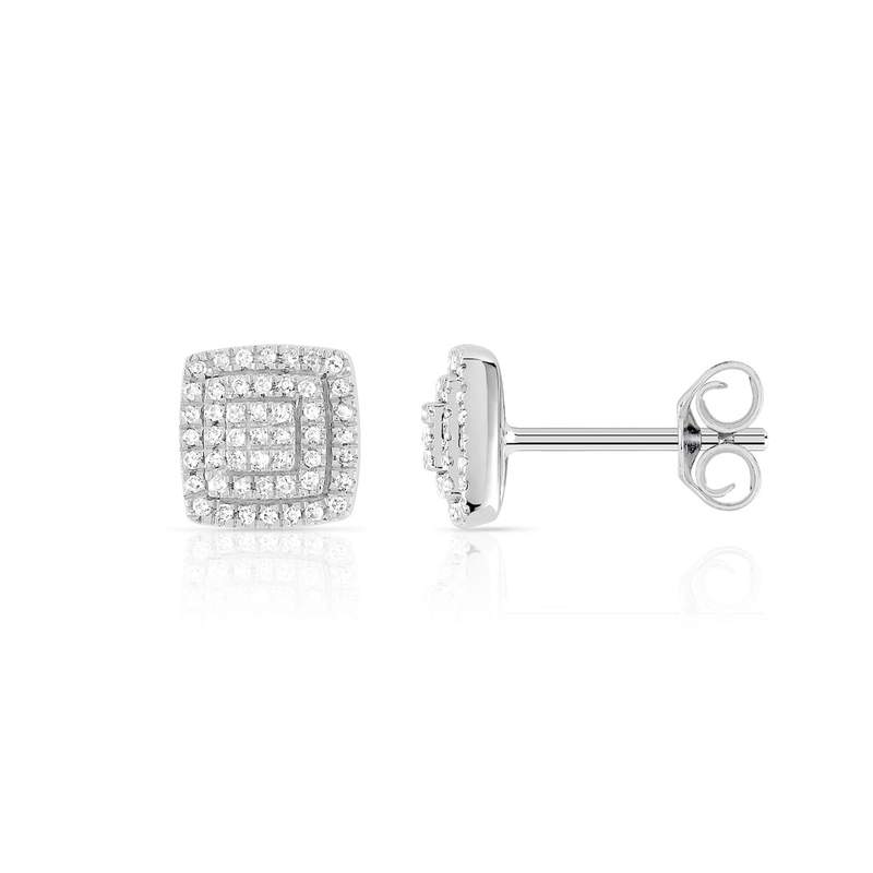 Boucles d'oreilles or 750 blanc carrées et diamants - vue 1