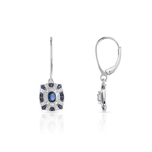 Boucles d'oreilles or 750 blanc dormeuses saphirs et diamants