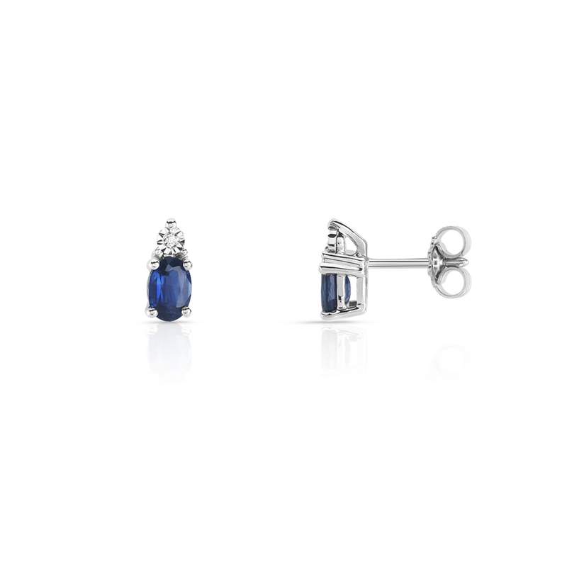 Boucles d'oreilles or 750 blanc saphir et diamant - vue 1