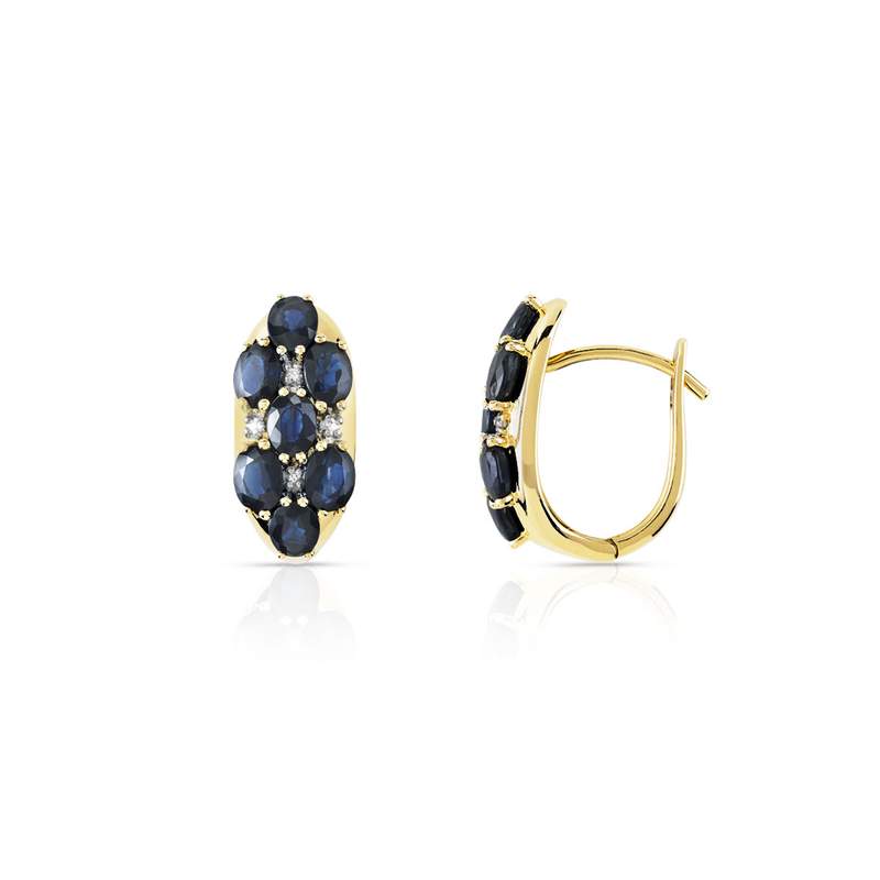 Boucles d'oreilles or 750 2 tons dormeuses saphirs et diamants - vue 1