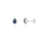 Boucles d'oreilles or 750 blanc gouttes saphirs taille poire et diamants - vue 1