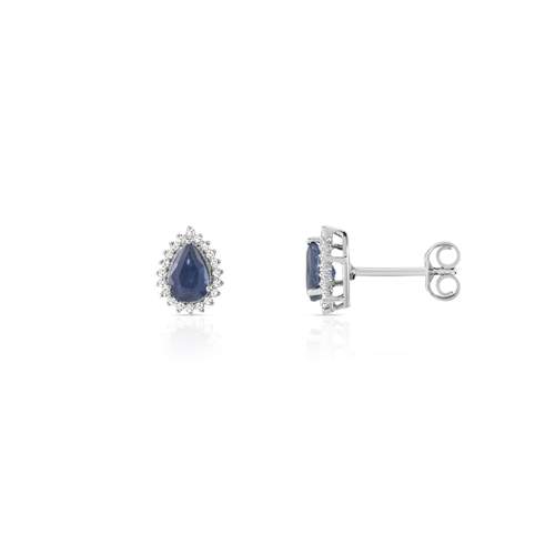 Boucles d'oreilles or 750 blanc gouttes saphirs taille poire et diamants