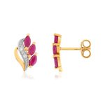 Boucles d'oreilles or 750 2 tons feuilles rubis taille marquise et diamants - vue 1