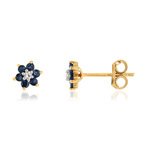 Boucles d'oreilles or 750 2 tons fleurs saphirs et diamants - vue 1