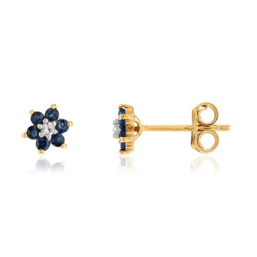 Boucles d'oreilles or 750 2 tons fleurs saphirs et diamants