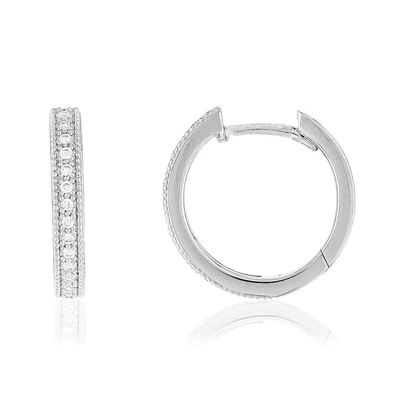 Créoles or 750 blanc diamants 15 mm - vue 1