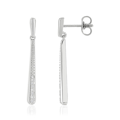 Boucles d'oreilles or 750 blanc pendants diamants