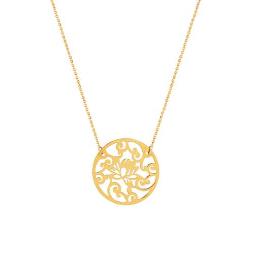 Collier or 750 jaune disque fleur 42 cm