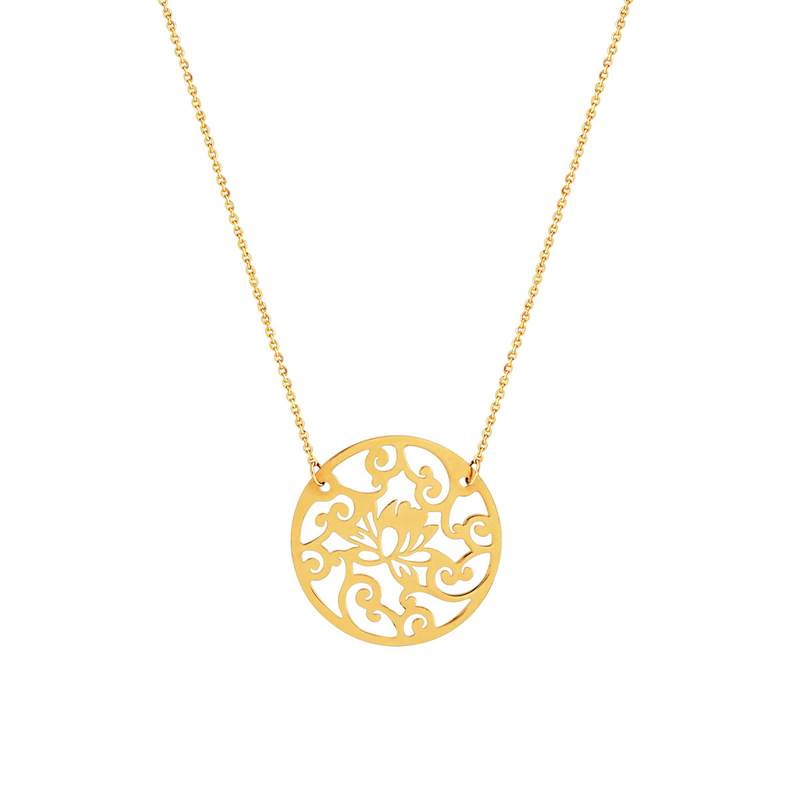 Collier or 750 jaune disque fleur 42 cm - vue 1