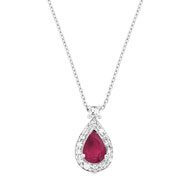 Collier or 750 blanc rubis taille poire et diamants 42 cm
