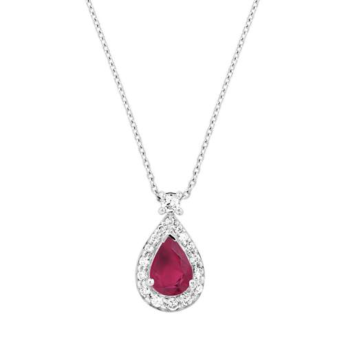Collier or 750 blanc rubis taille poire et diamants 42 cm