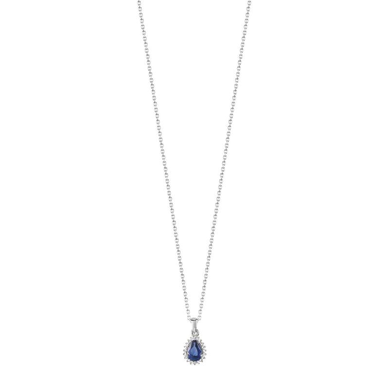 Collier or 750 blanc saphir et diamants 42 cm - vue 1