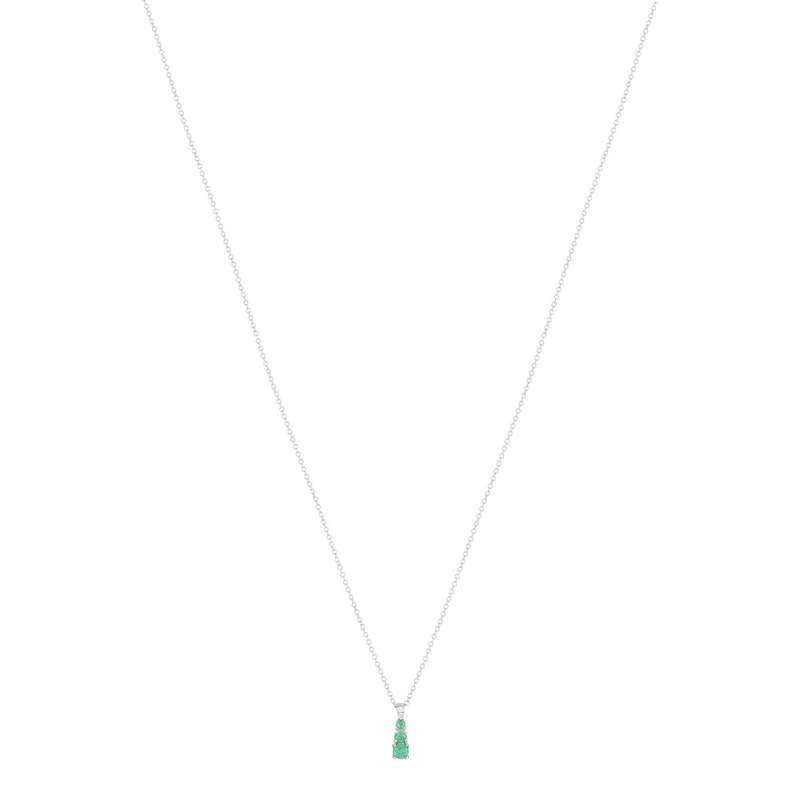 Collier or 750 blanc émeraudes et diamants 45 cm - vue 1